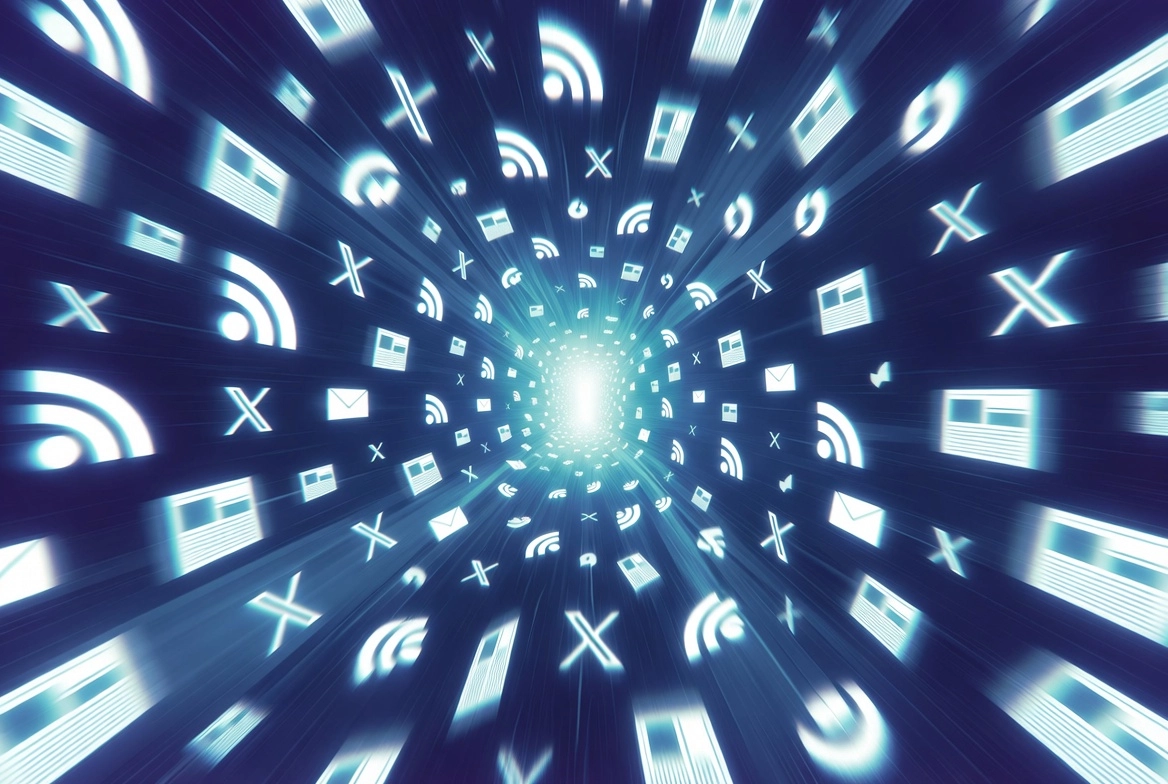 Illustration of diverse news sources converging