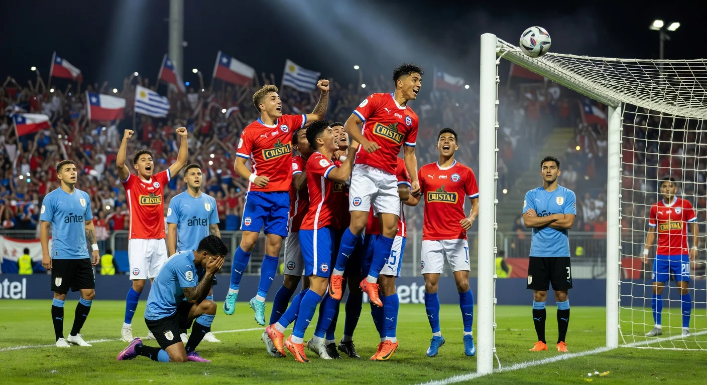 Chile U17 celebrates dramatic late equalizer in 1-1 draw against 10-man Uruguay during Sudamericano Sub-17 debut in Paraguay.