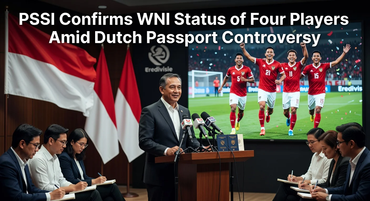 PSSI chairman Sumardji at press conference assuring Indonesian citizenship of four national team players despite Dutch work permit issues.