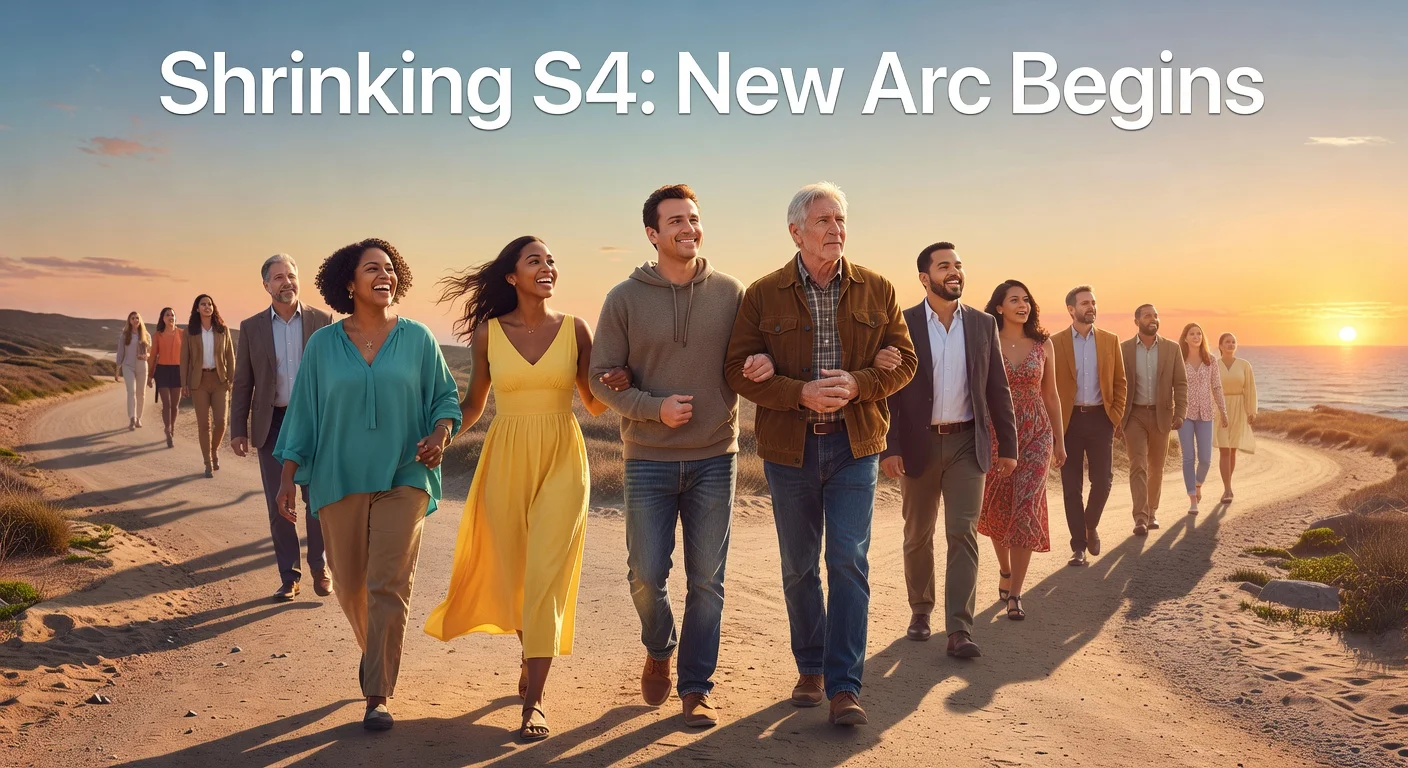 Promotional image of Shrinking cast on a new journey for Season 4, symbolizing fresh story arc.