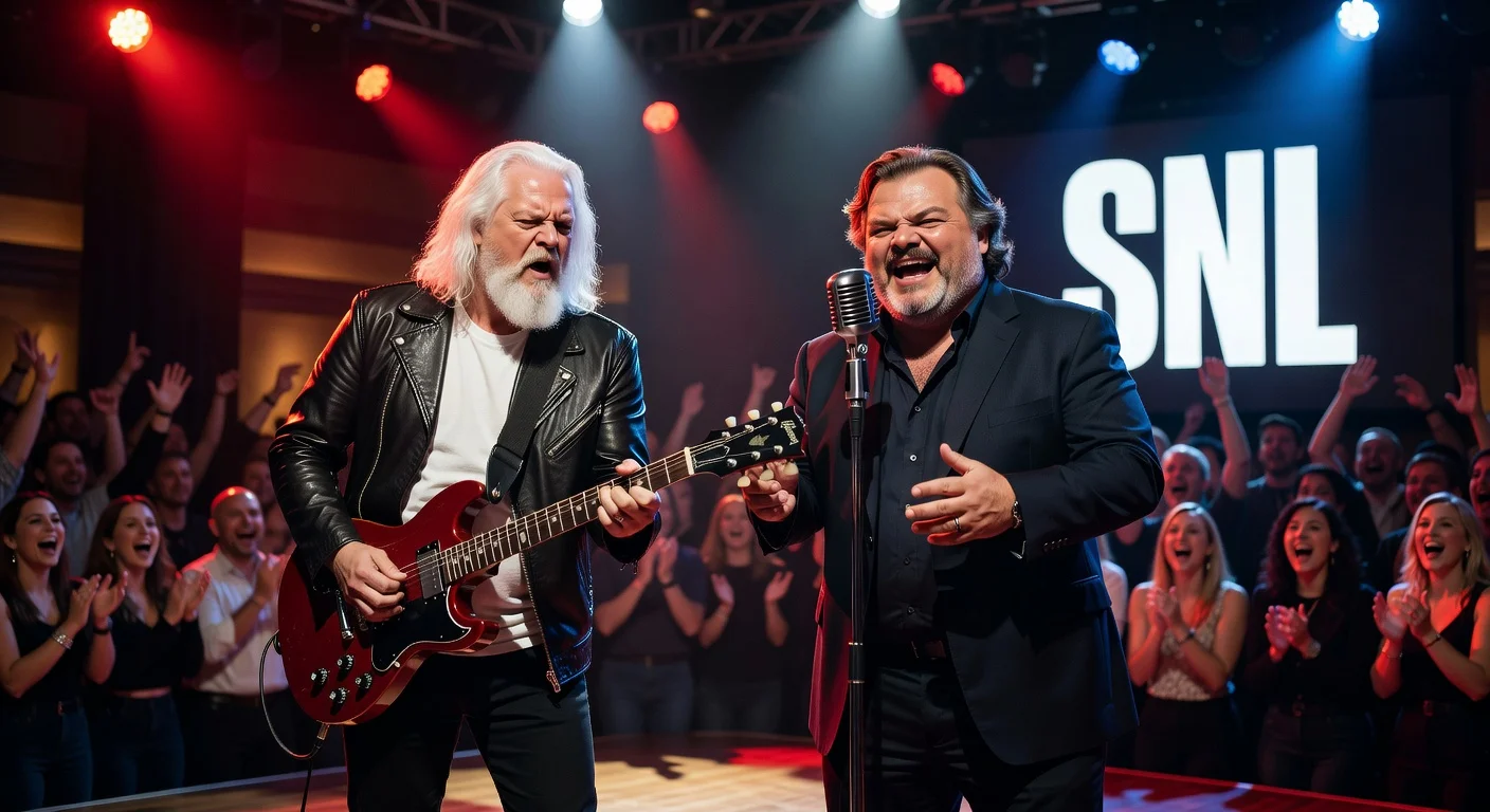 Jack White and Jack Black perform 'Seven Nation Army' together on SNL stage.