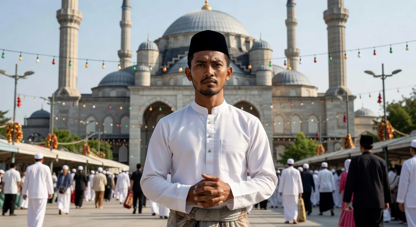 Muhammad Fatah, previously known as Lucinta Luna, at Seoul Central Mosque after Idul Fitri prayer, marking his return to male identity.