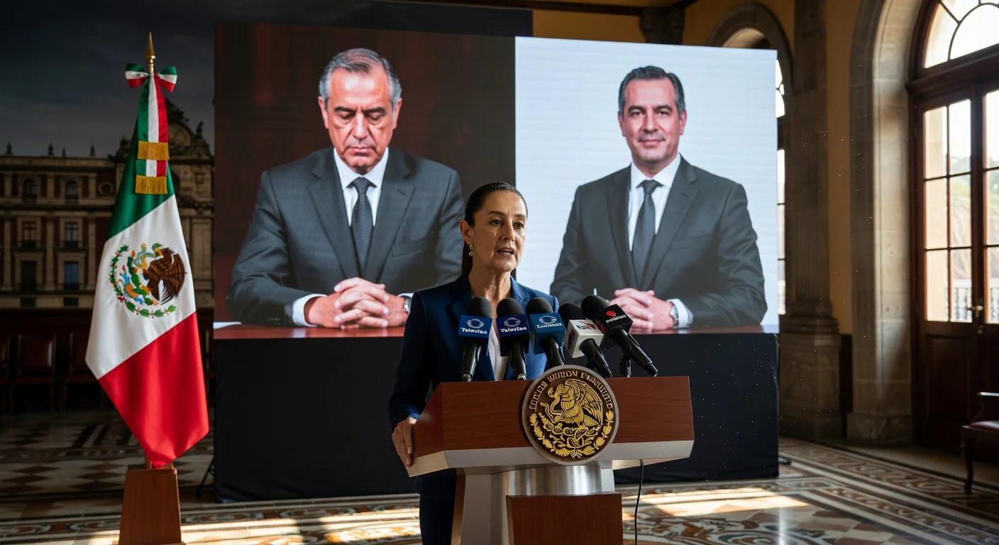 President Claudia Sheinbaum announces resignation of Foreign Secretary Juan Ramón de la Fuente and nominates successor Roberto Velasco Álvarez at National Palace press conference.