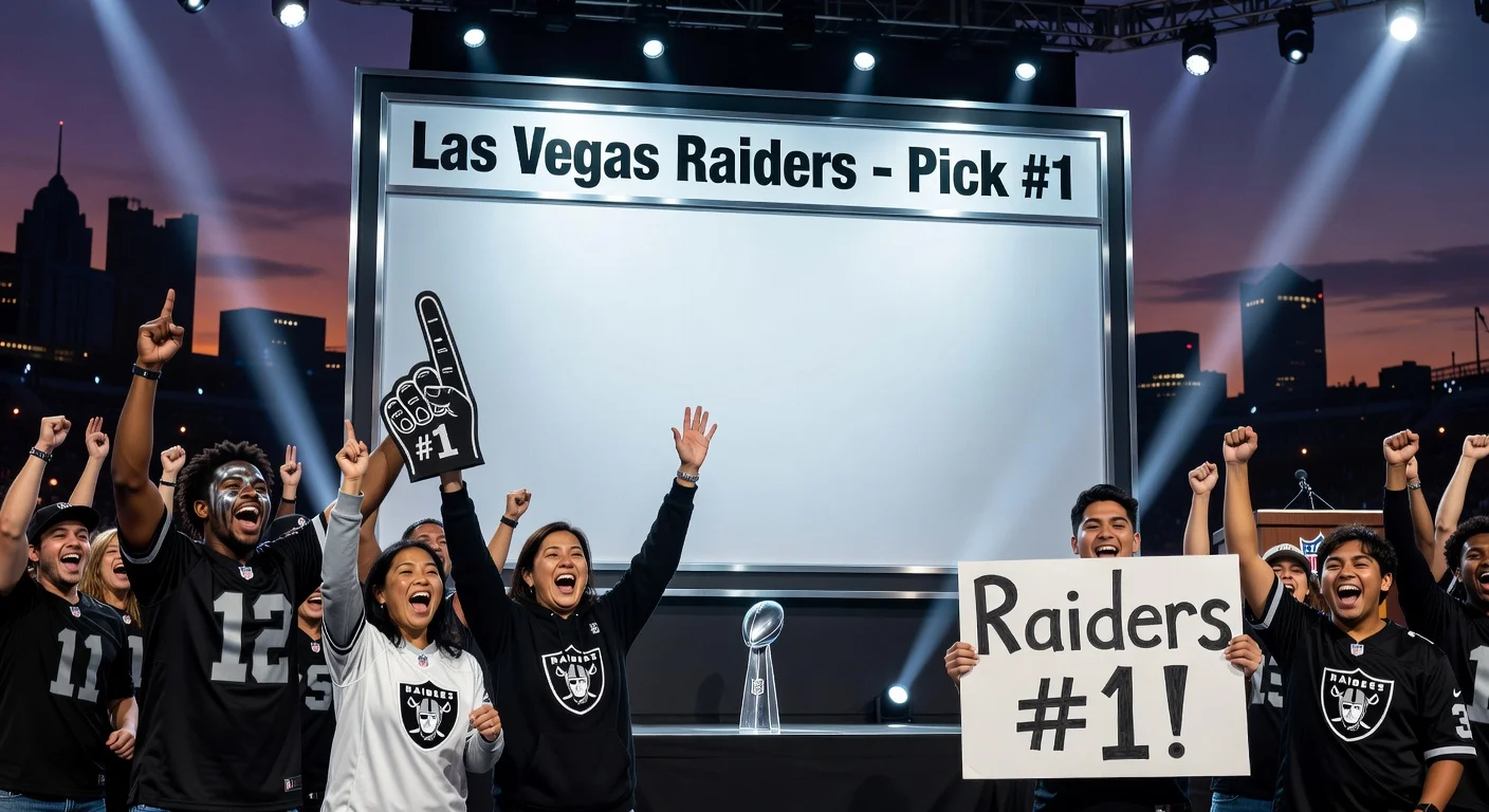 Illustration of Las Vegas Raiders fans celebrating their team's No. 1 pick in the 2026 NFL Draft.