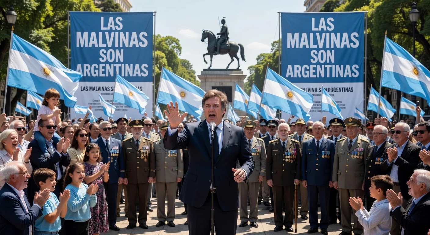 President Milei leads Malvinas War anniversary event in Plaza San Martín, Buenos Aires.