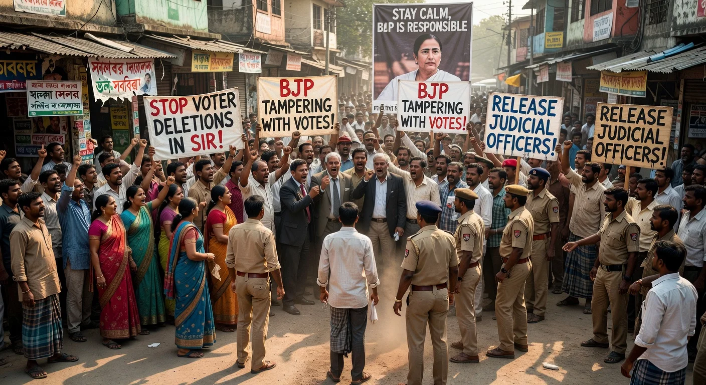 Protesters in Malda, West Bengal, gherao judicial officers over electoral roll deletions during Special Intensive Revision, as Mamata Banerjee urges calm and blames BJP.