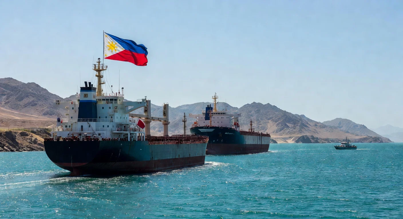 Illustration of Philippine vessels safely passing through the Strait of Hormuz following Iran's assurance.