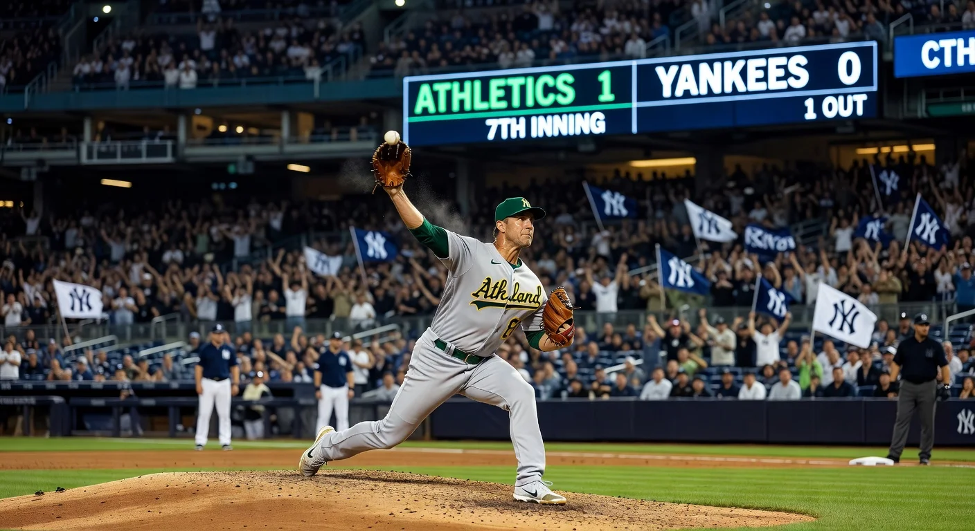 Oakland Athletics' Jeffrey Springs pitches during his near no-hitter in a 1-0 victory over the Yankees at Yankee Stadium.