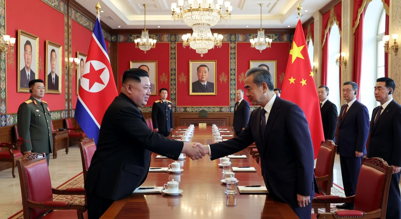 Kim Jong-un shakes hands with Wang Yi during China-North Korea talks in Pyongyang.
