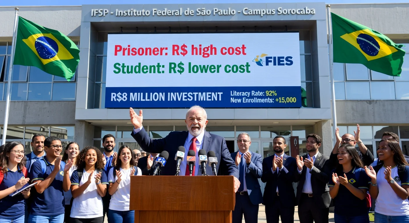 President Lula at IFSP Sorocaba inauguration, comparing prisoner and student costs, pledging FIES debt relief and announcing investments.