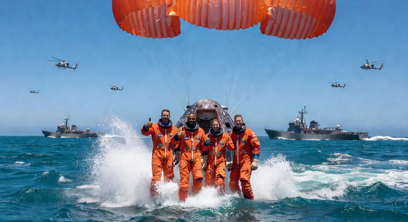 Artemis II astronauts splash down safely in the Pacific Ocean after circling the moon.