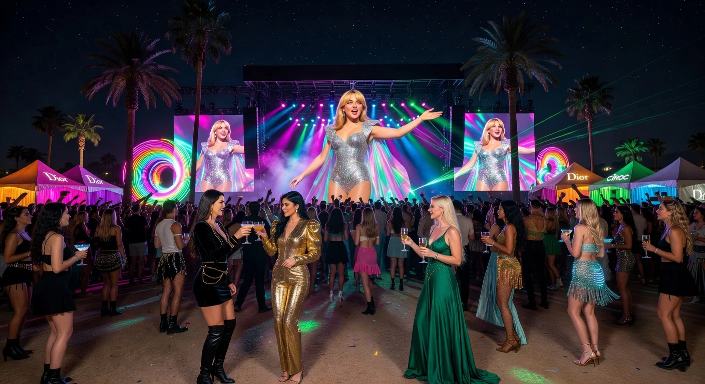 Celebrities Kendall Jenner, Kylie Jenner, Anya Taylor-Joy, and Sabrina Carpenter at exclusive Coachella 2026 Weekend One parties and main stage performance.