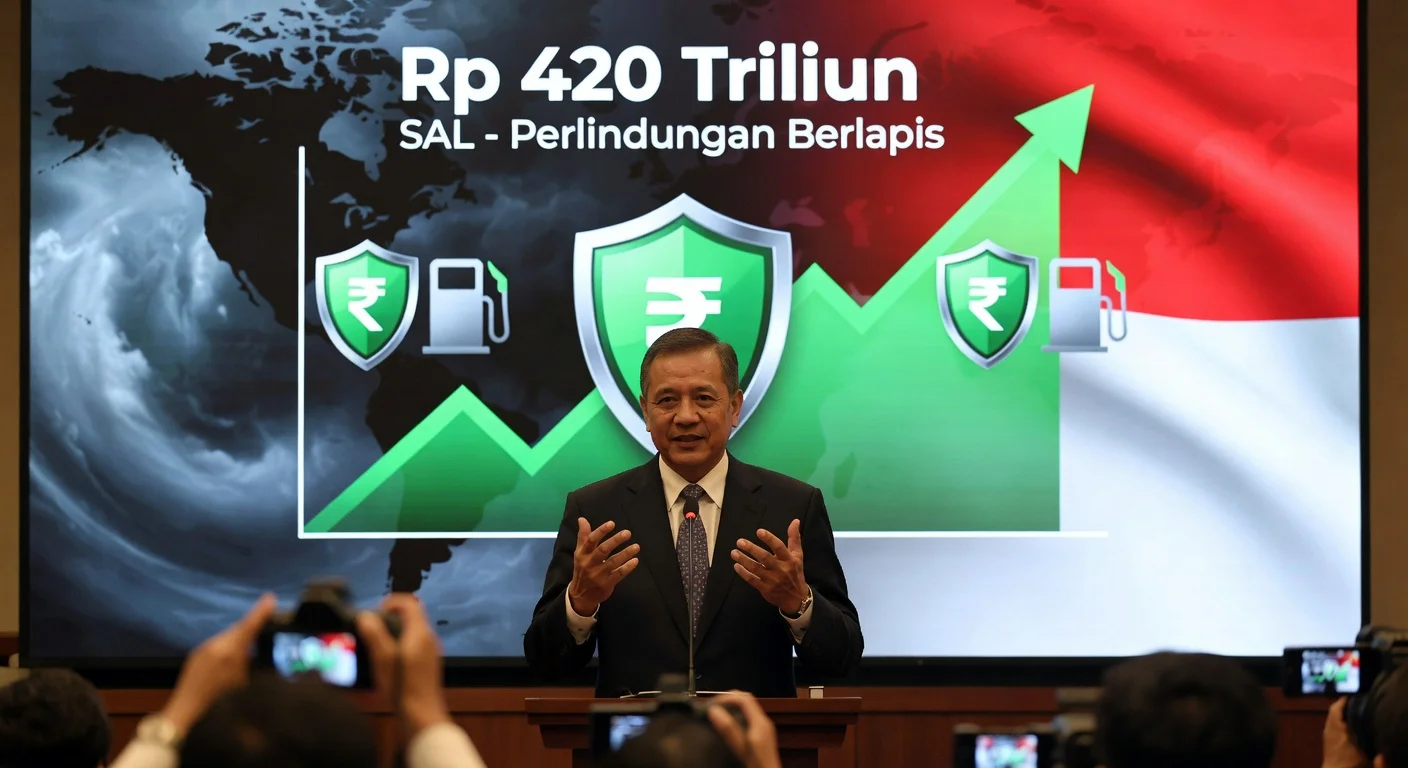 Finance Minister Purbaya Yudhi Sadewa assures fiscal safety and stable fuel prices at press conference.