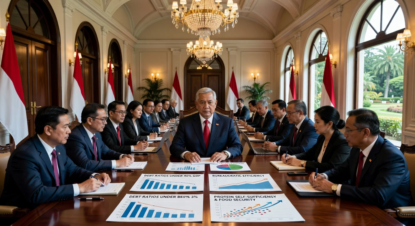 President Prabowo Subianto leads intense four-hour meeting with ministers and BUMN directors at Presidential Palace, focusing on efficiency, debt control, and food security.