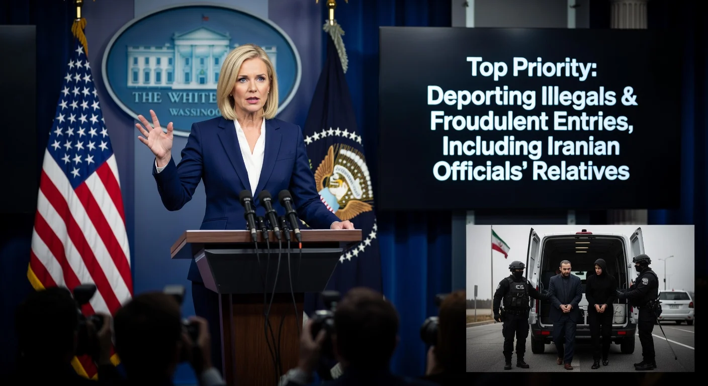 White House Press Secretary Karoline Leavitt announces Trump administration's priority to deport illegal immigrants and those with fraudulent entries, including relatives of Iranian officials.