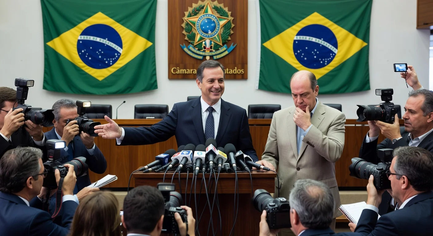 Aécio Neves invites Ciro Gomes to be PSDB's presidential candidate during a press conference at Brazil's Chamber of Deputies.