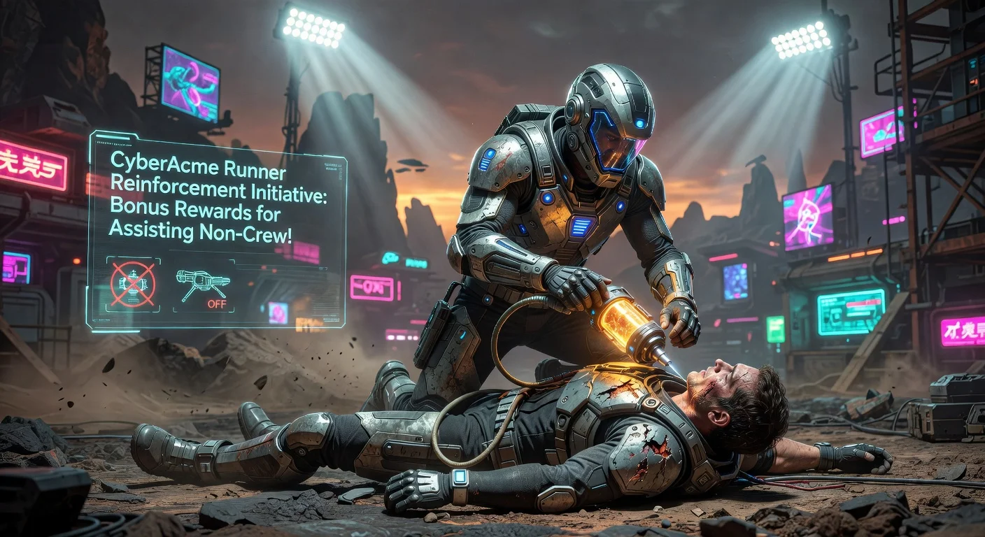 Illustration of Marathon runners cooperating with revive kit and bonus rewards in update 1.0.5.2.