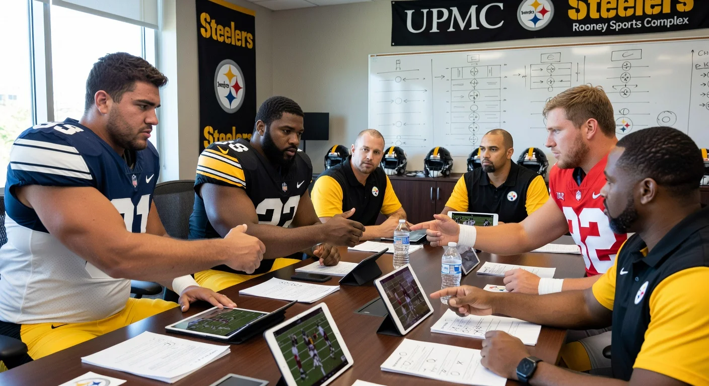 Steelers coaches host Penn State, Iowa, and Ohio State guard prospects for NFL pre-draft visits.