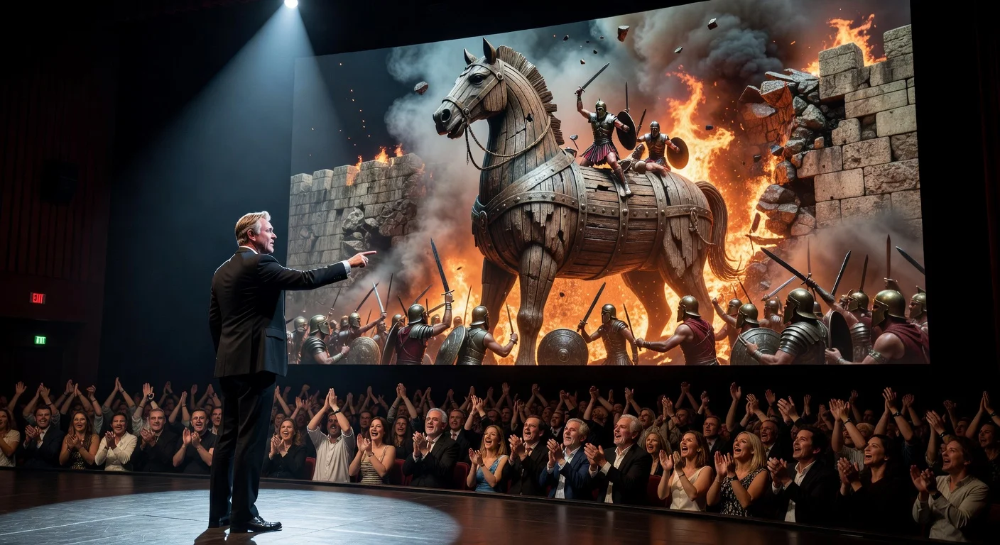Christopher Nolan unveils Trojan Horse footage from 'The Odyssey' at CinemaCon, earning standing ovation.