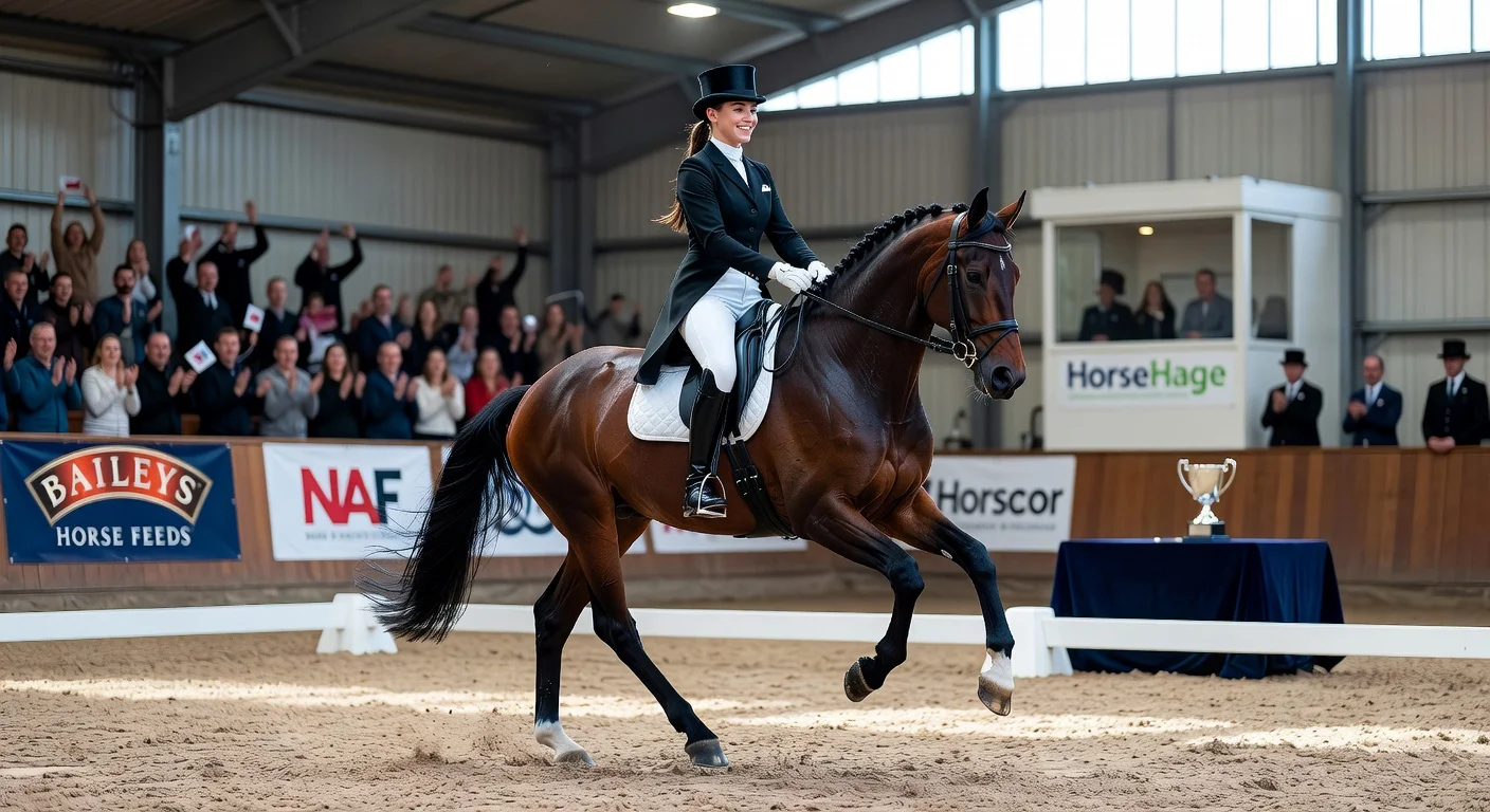 Sadie Smith and Times Rococo performing victorious freestyle dressage at NAF Five Star Winter Championships.
