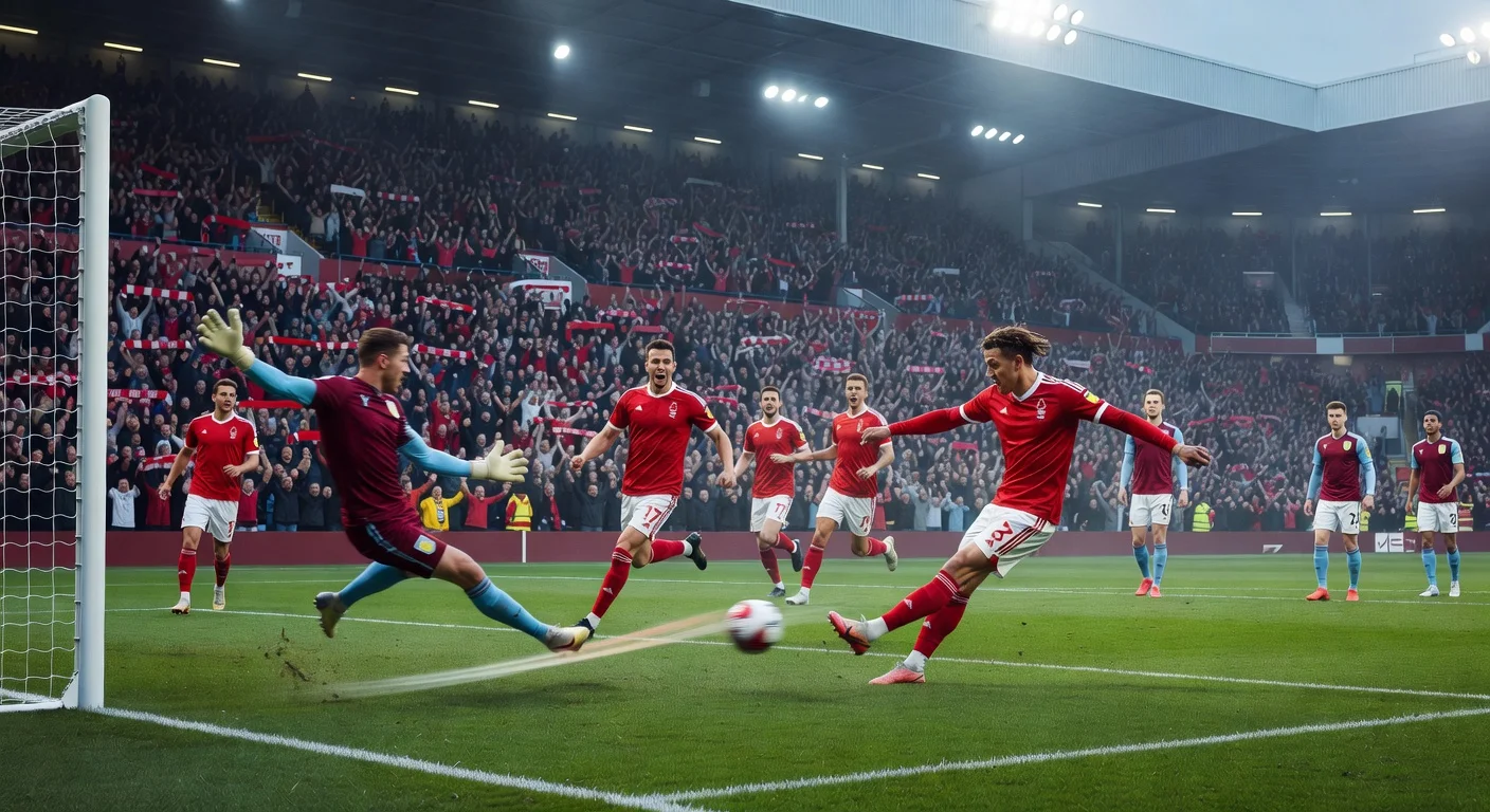 Neco Williams scores the dramatic equalizer for Nottingham Forest in their 1-1 draw with Aston Villa at the City Ground.