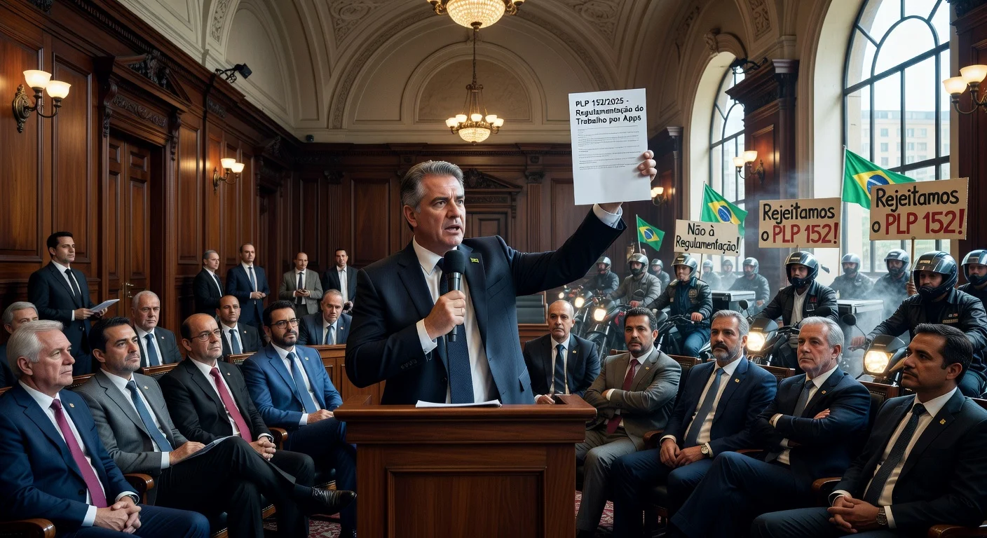 Brazilian Deputy Augusto Coutinho requests postponement of app work regulation bill vote in Congress, amid protests by delivery workers and drivers.