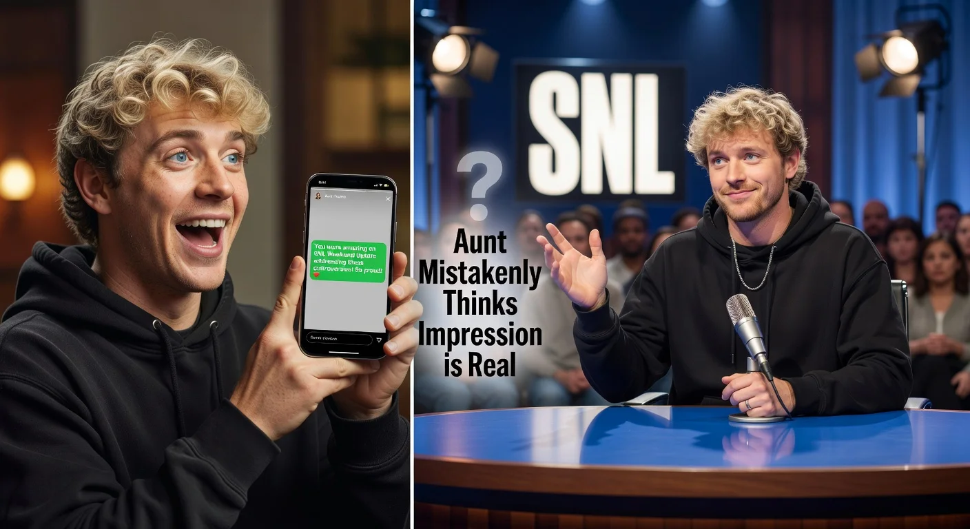 Jack Harlow laughing at aunt's text praising his 'SNL' appearance, unaware it was an impersonation by Ben Marshall.