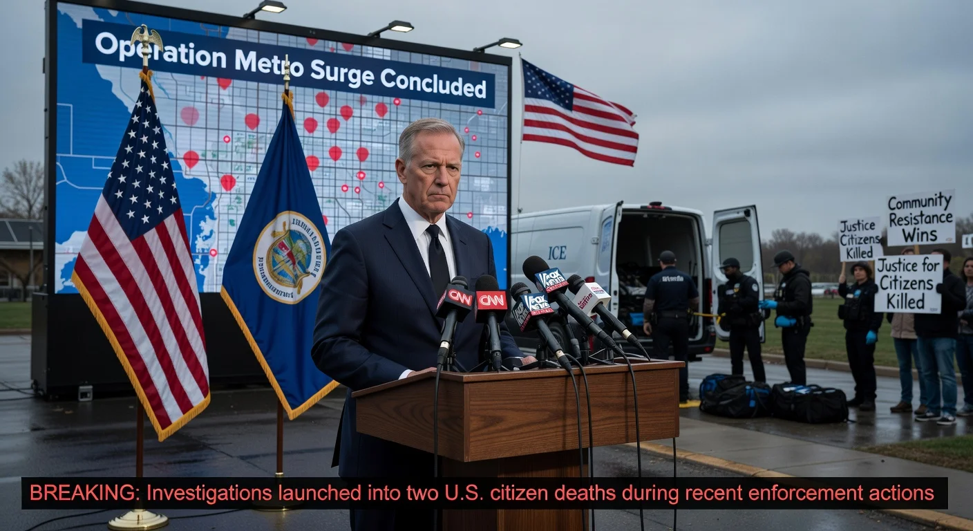 Tom Homan announces end of ICE's Operation Metro Surge in Minnesota at press conference amid controversy over community resistance and citizen deaths.