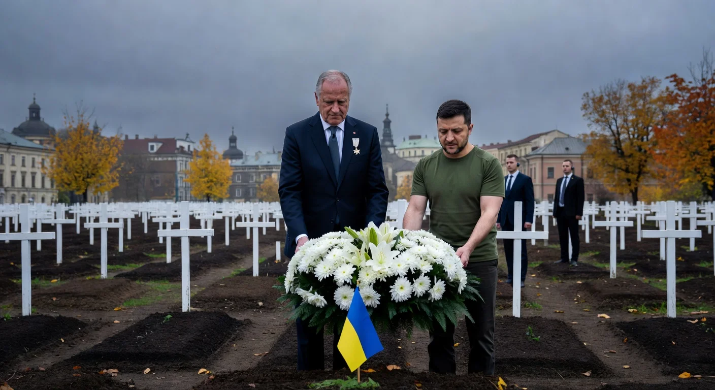 Sweden's King Carl XVI Gustaf and President Zelenskyy lay a wreath at a Lviv military cemetery during the monarch's historic visit amid the Ukraine war.