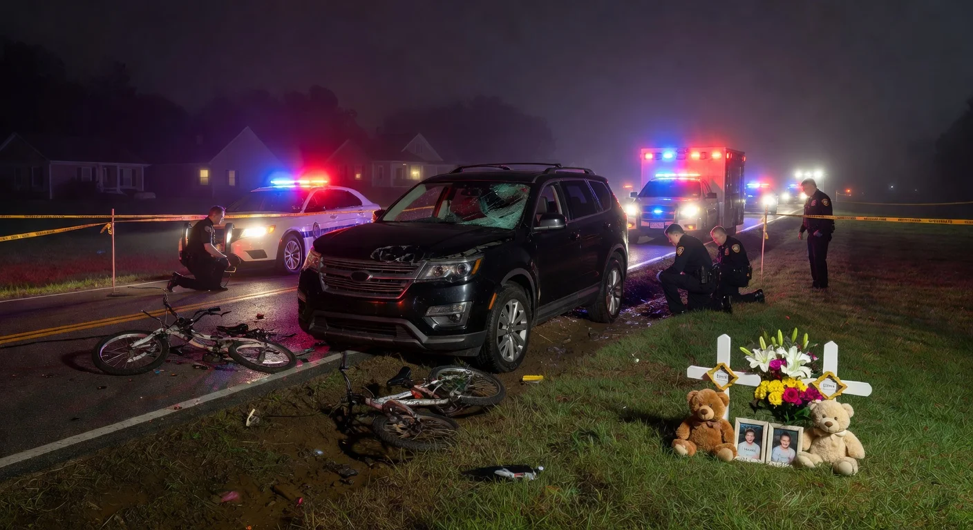Illustration depicting the aftermath of a fatal DUI crash in Spartanburg County, South Carolina, where two boys on bicycles were killed.