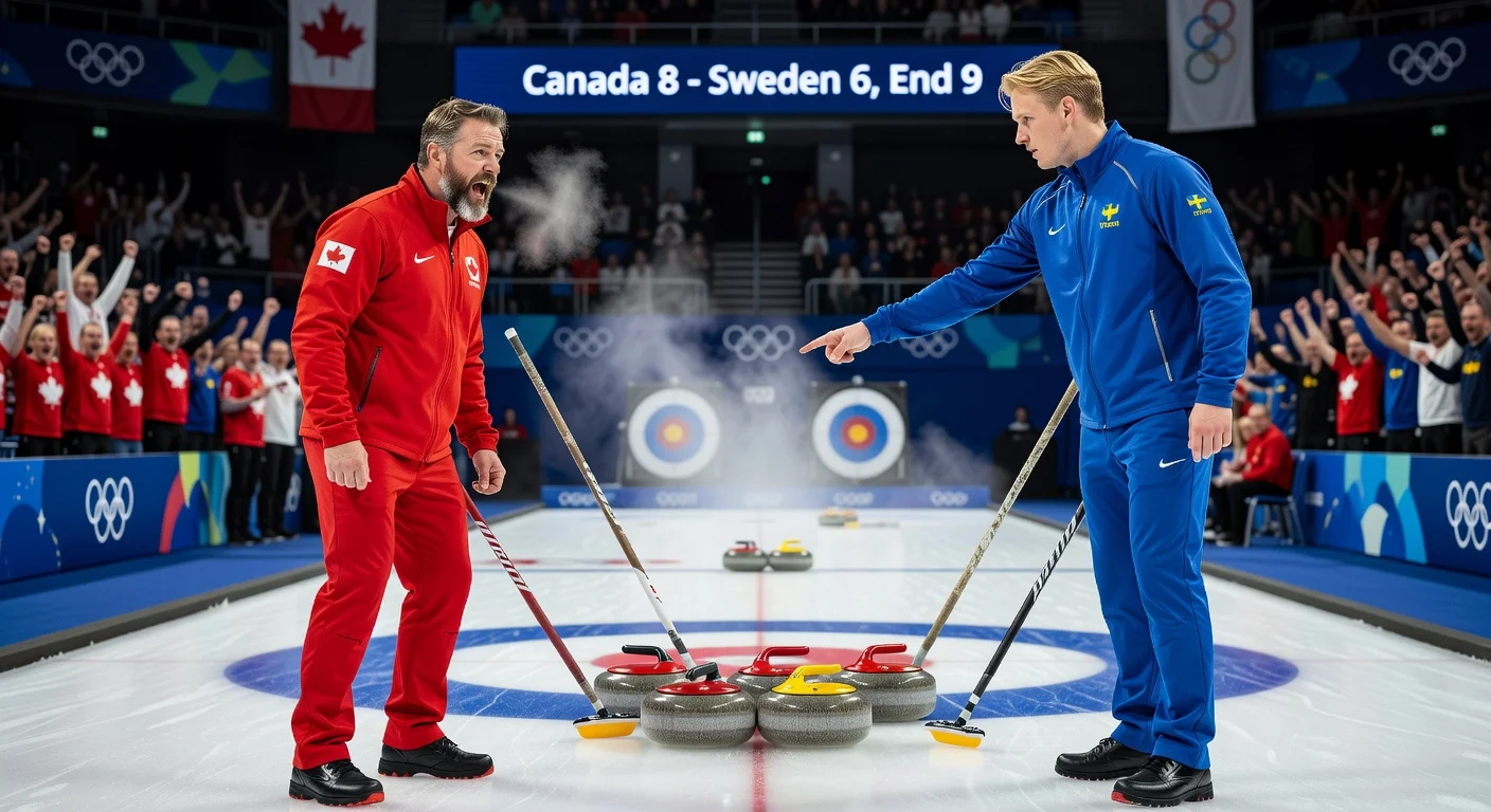 Canadian and Swedish curlers Marc Kennedy and Oskar Eriksson argue heatedly over alleged stone double-touching during tense Olympic curling match.