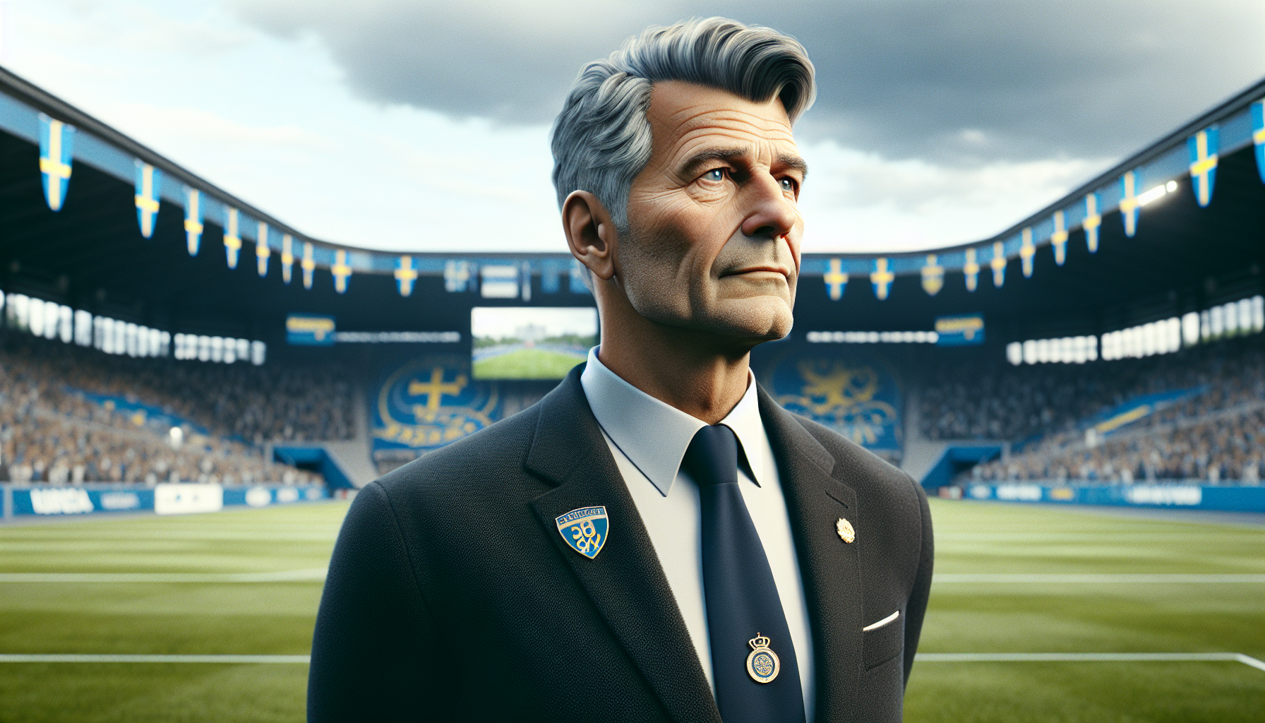 Håkan Mild, 54, announces resignation from IFK Göteborg after long tenure, standing reflectively outside the stadium.