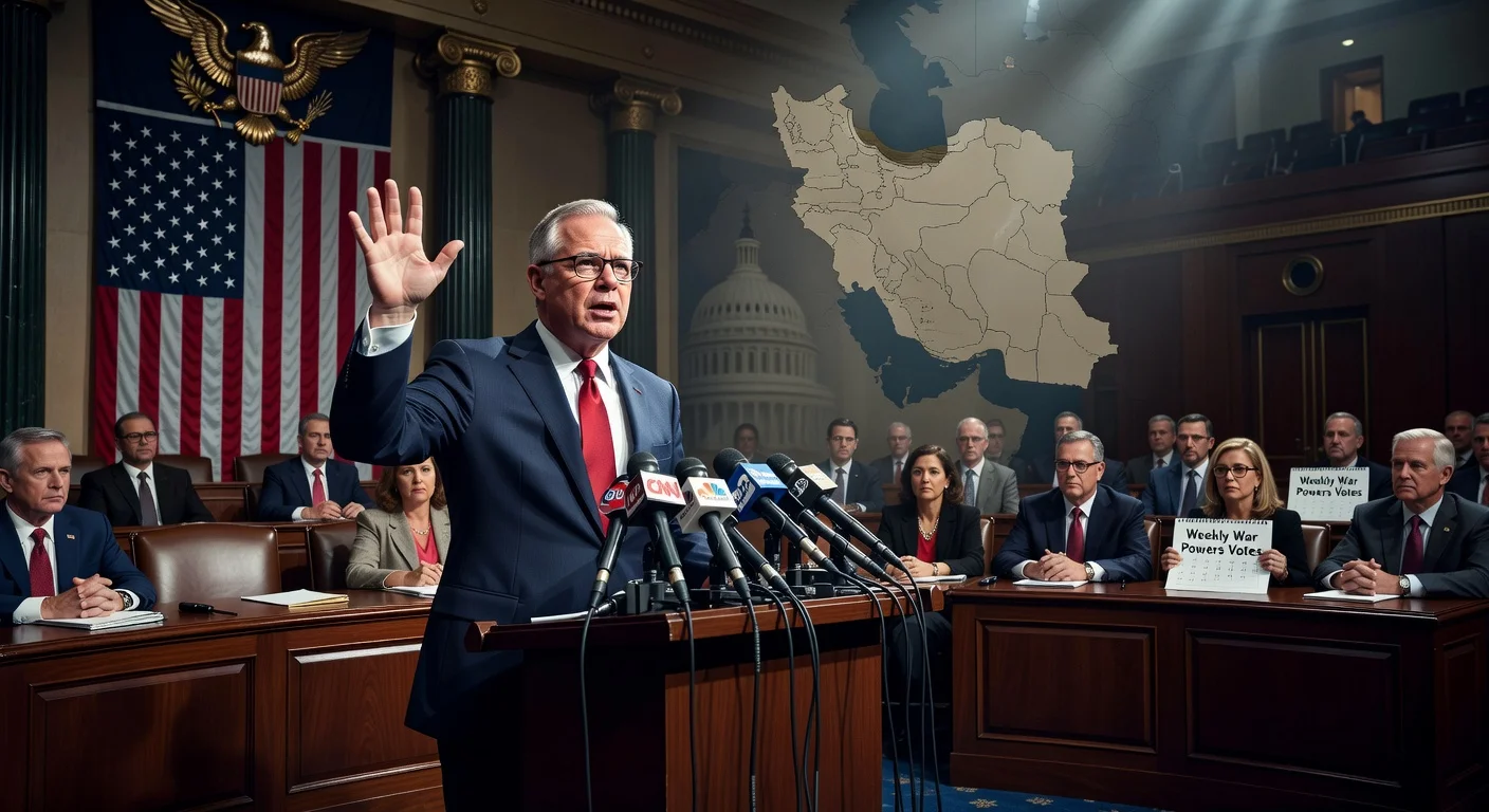 Sen. Tim Kaine announces Democrats' plan for weekly Senate votes to curb Trump's Iran war powers.