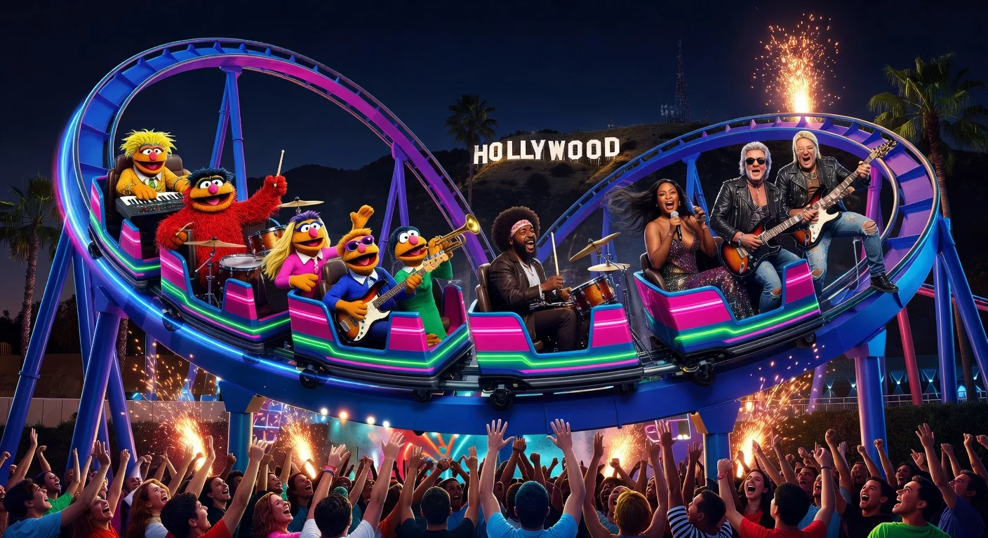 Disney's Muppets Rock 'n' Roller Coaster with celebrity cameos by Questlove, Jennifer Hudson, and Def Leppard.