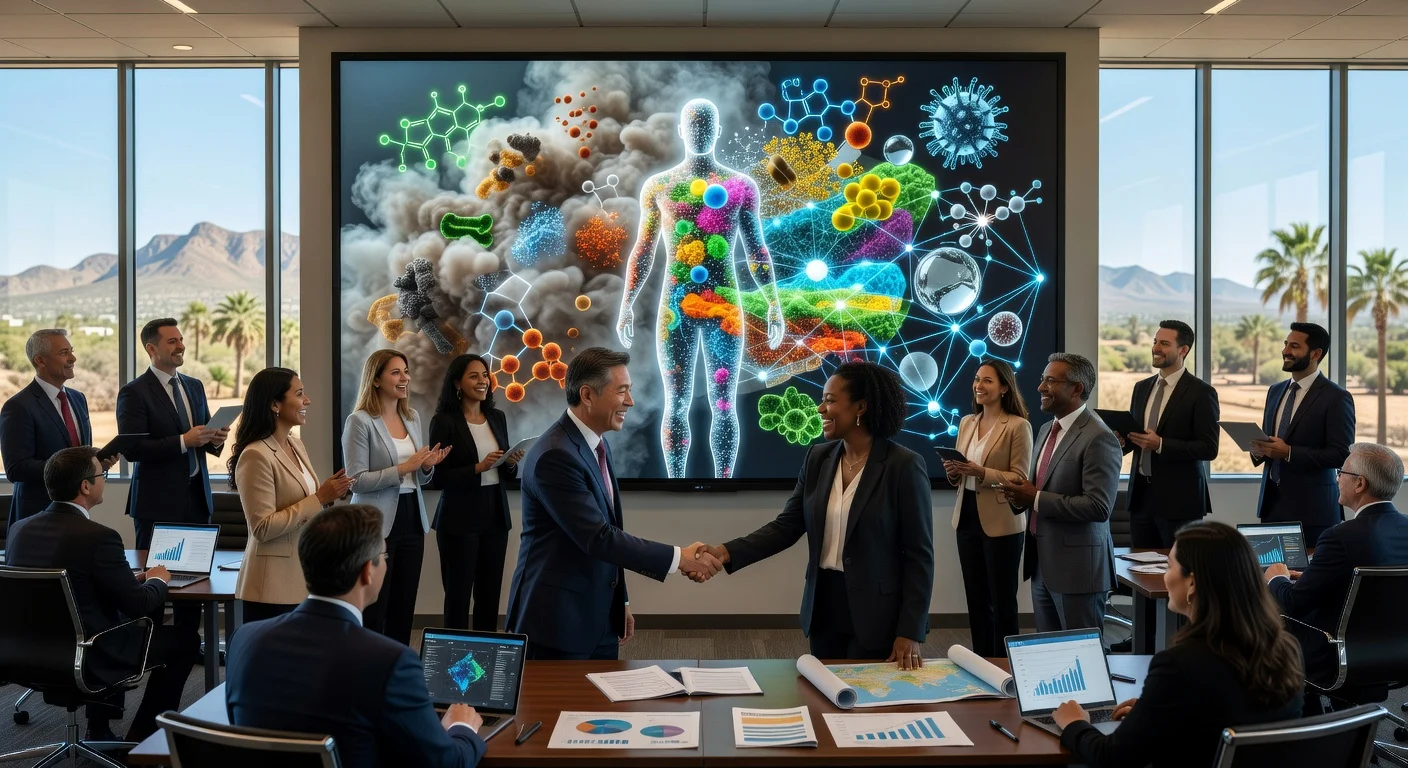 Scientists and policymakers at the AAAS Annual Meeting in Phoenix discuss the Human Exposome Initiative, with a digital map visualizing environmental and social health exposures, highlighting new partnerships.