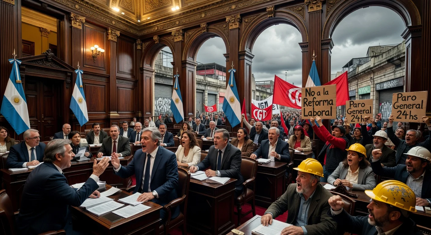 Argentine lawmakers debate Milei's labor reform in Congress as union protesters rally outside against the bill amid economic woes.