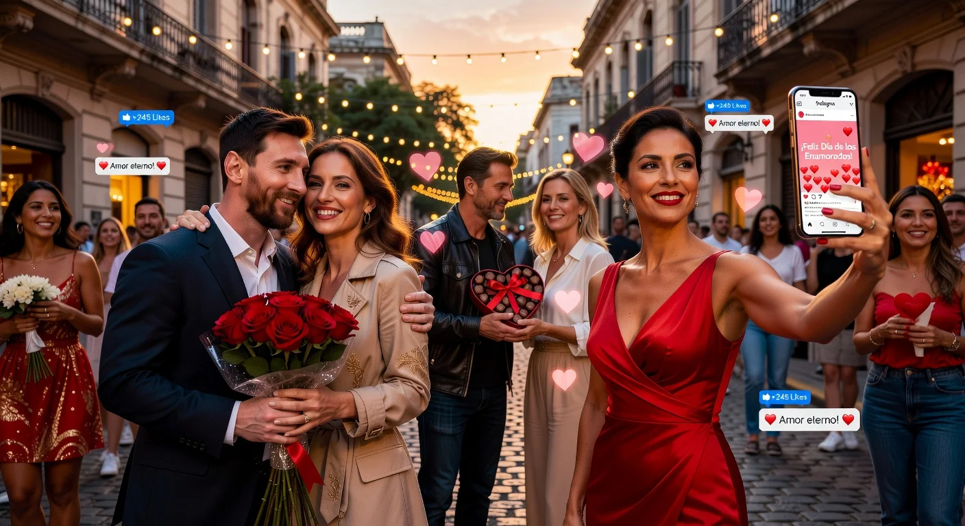 Argentine celebrities from sports and entertainment sharing romantic Valentine's Day gifts and social media posts in Buenos Aires.