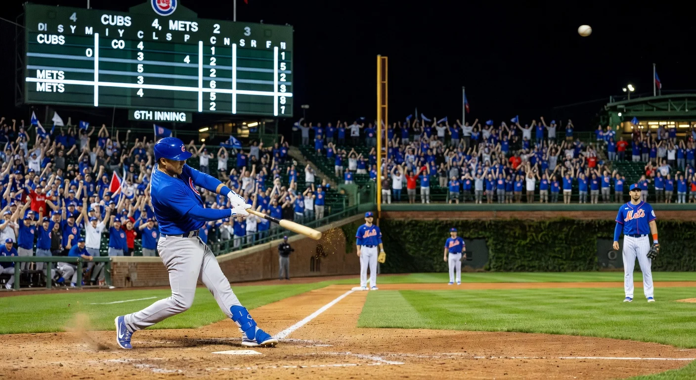 Carson Kelly's pinch-hit three-run homer at Wrigley Field lifts Cubs over slumping Mets in 4-2 win.