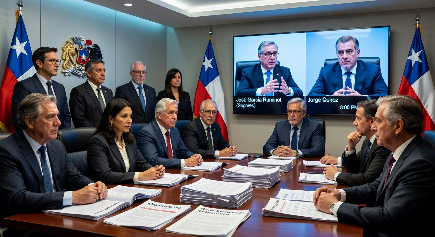PDG deputies in conference room awaiting ministers' response on national reconstruction plan during virtual meeting.