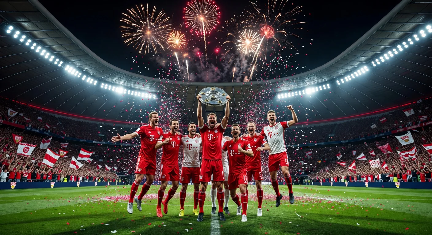 FC Bayern Munich celebrates 35th Bundesliga title after 4-2 win over Stuttgart.
