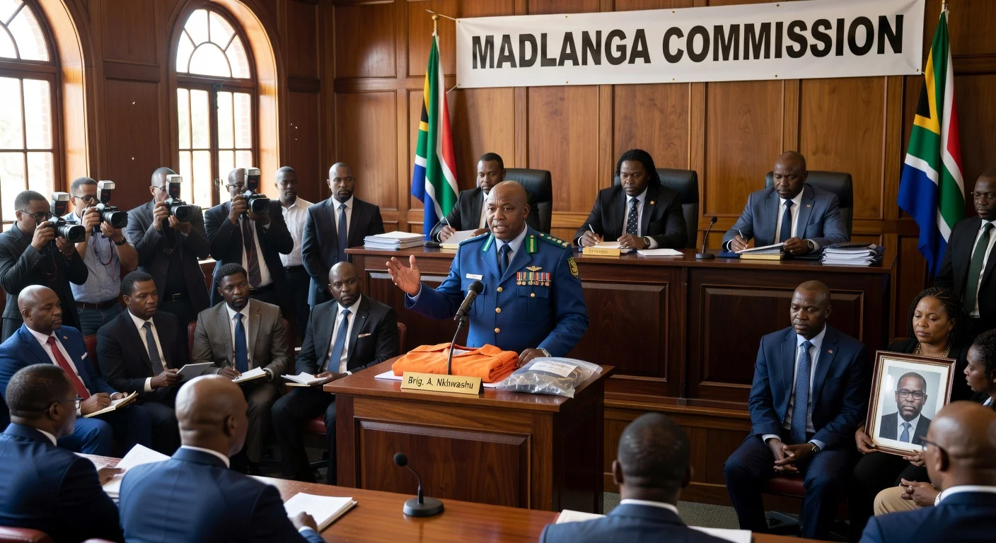 Brigadier Abraham Nkhwashu testifying at Madlanga Commission, denying interference in Swart murder investigation.