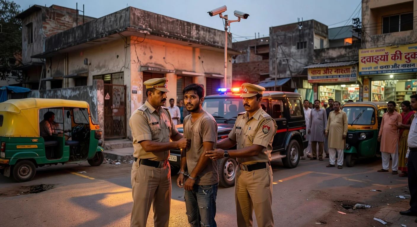 Police in Delhi arresting suspect Rahul Meena in the rape-murder case of IRS officer's daughter.