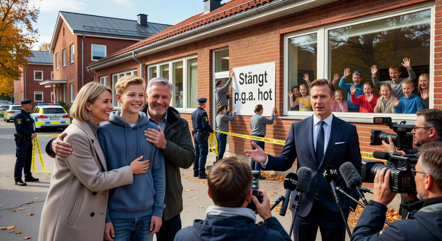 Illustration of boy cleared in Borlänge school threat hoax, prosecutor drops case as schools reopen.