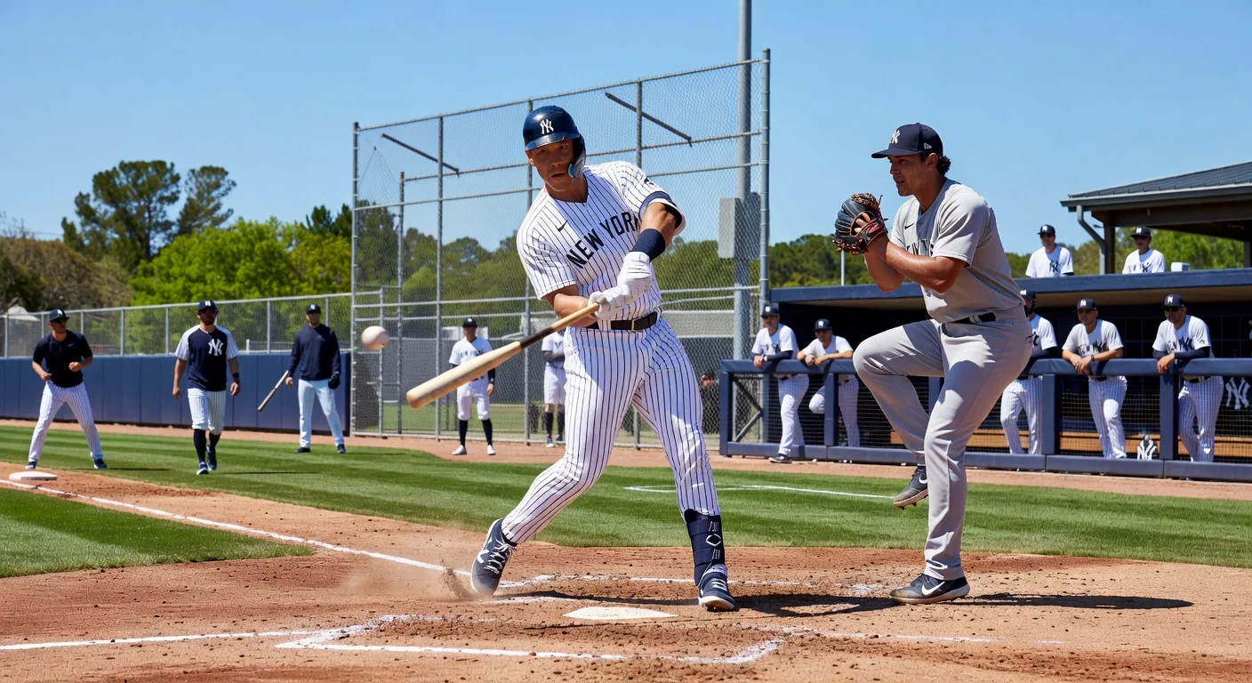 Aaron Judge strikes out on a 102 mph fastball from Yankees prospect Carlos Lagrange during live batting practice in Tampa.