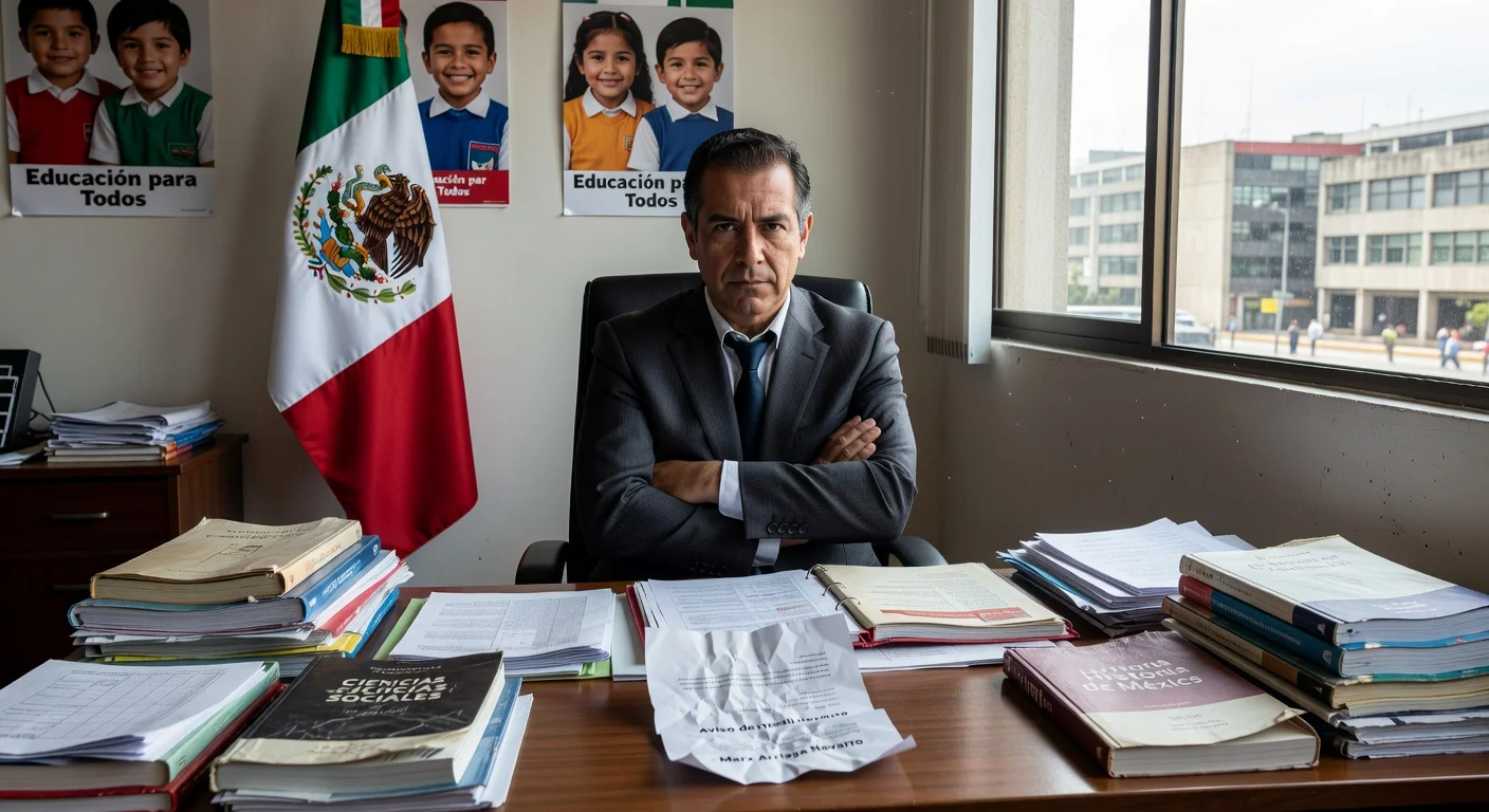 Former SEP director Marx Arriaga Navarro defiantly remains in his office, rejecting dismissal amid textbook dispute.