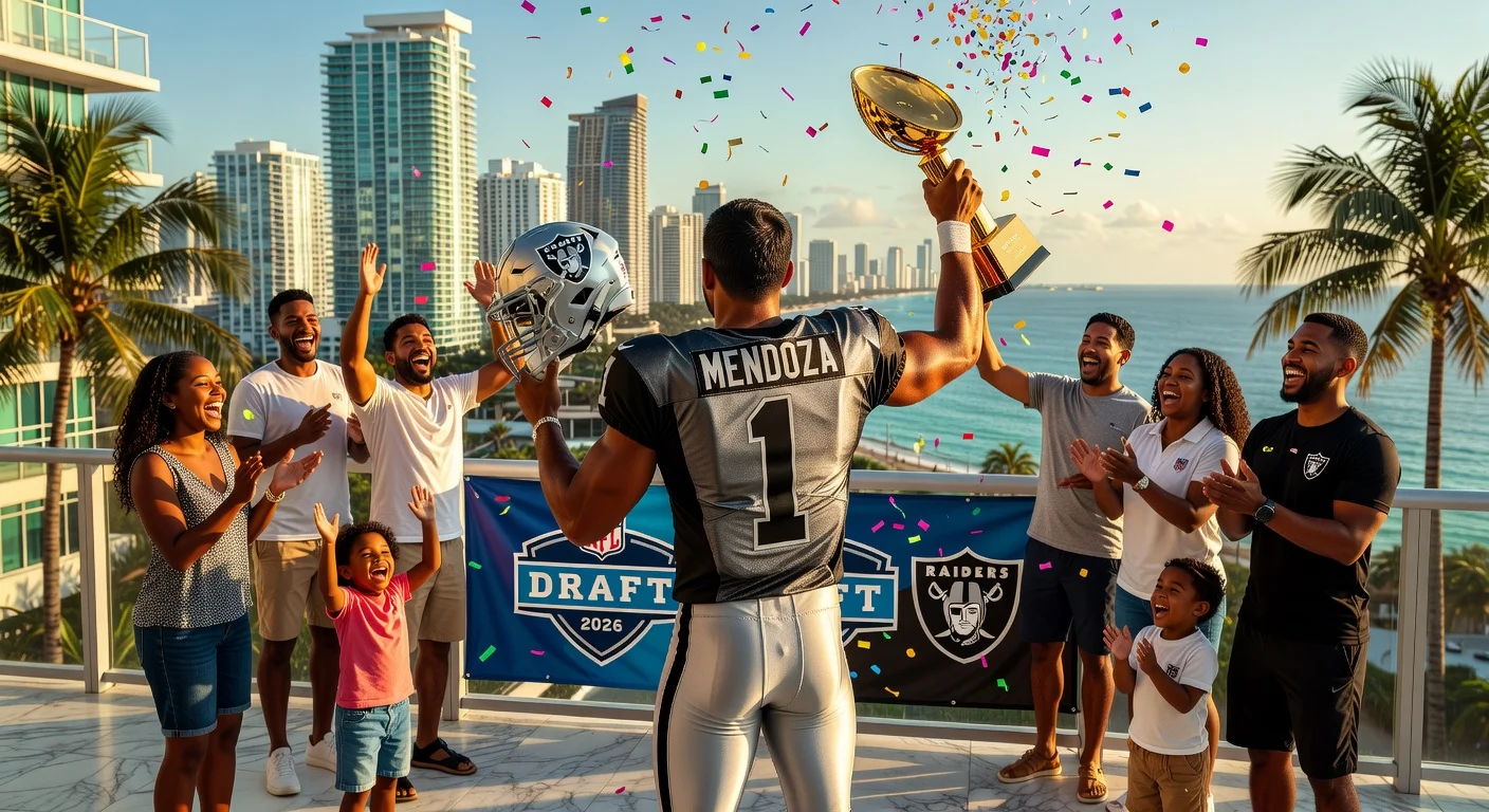 Fernando Mendoza celebrates No. 1 NFL Draft pick with family in Miami amid personal challenges.