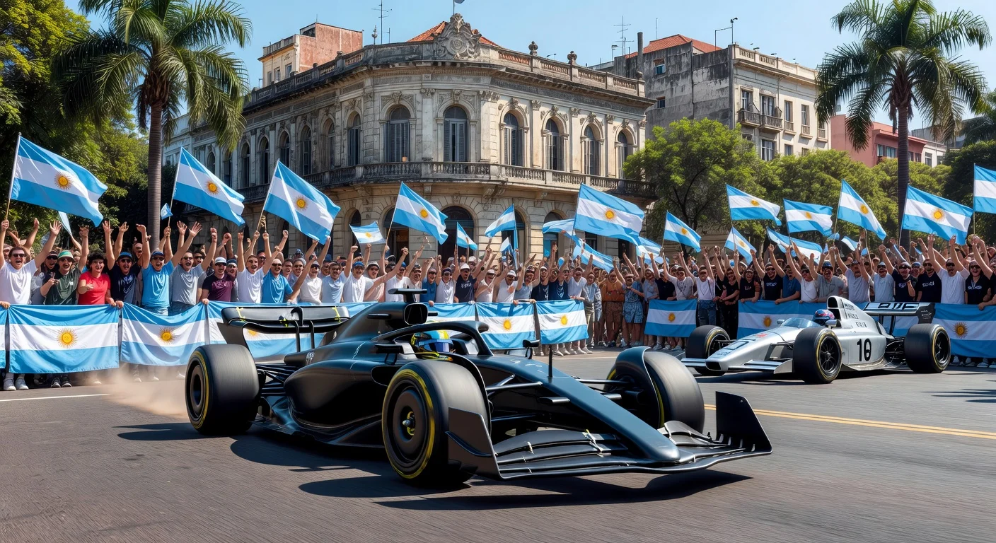 Franco Colapinto drives Lotus E20 F1 car through ecstatic crowds of 600,000 in Palermo, Buenos Aires, historic street exhibition.
