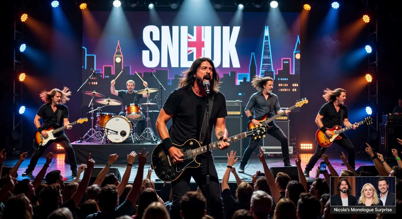 Foo Fighters perform new songs live for the first time on SNL UK, with Dave Grohl leading the energetic show.