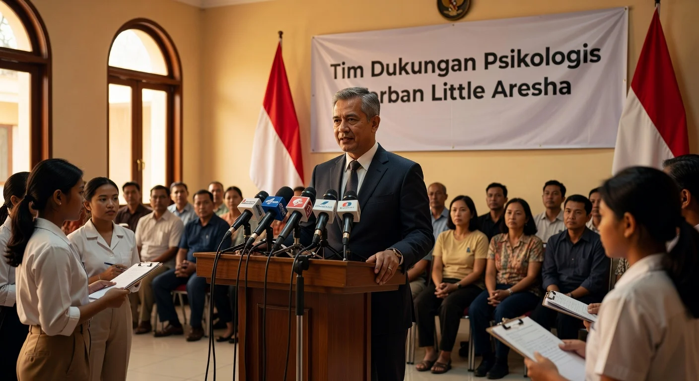 Yogyakarta Mayor at press conference announcing psychological support team for Little Aresha daycare abuse victims.