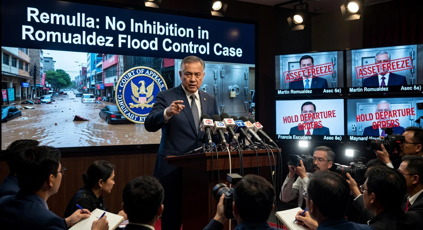 Ombudsman Remulla firmly announces no recusal from Romualdez flood control scandal probe, with asset freezes and travel bans highlighted.